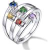 Custom4U Anello Personalizzato Chiuso e Aperto Regolabil 2/3/4/5 Nomi con 12 Pietra Portafortuna Colorata Anello Vero Argento Sterling S925 Antiallergico per Donne Ragazze
