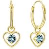 DTPsilver Orecchini Cuore Pendenti Argento 925 Placcati Oro 24K con Brillantini Rotondi di Cristallo Colorati - Cerchietti Orecchini Dorati Brillanti e Ipoallergenici - Diametro Cerchietto 12 mm