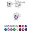 DTPsilver Orecchini Punto Luce Argento 925 - Donna Piccoli Con Brillantini di Vero Cristallo Austriaco - Punti Luce Lobo Colorati