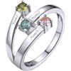 Custom4U Anello Personalizzato Chiuso e Aperto Regolabil 2/3/4/5 Nomi con 12 Pietra Portafortuna Colorata Anello Vero Argento Sterling S925 Antiallergico per Donne Ragazze