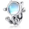 Generic Ciondolo a forma di gatto spaziale, adatto per braccialetti e braccialetti rigidi in argento sterling 925, gioielli fai da te