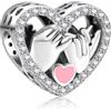 Rimgoris 925 Argento Sterling Charm Donna Bracciali Collana Cranio Cuore Rubino Ciondolo Due Toni Oro Rosa Cuore Gemma Ciondolo Interlock Doppie Stelle e Luna Chiave Angelo Ala Amore Viola