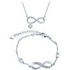 INFINIONLY Parure di gioielli, Bracciale Orecchini Collana ciondolo cuore da donna ragazza, Collana Bracciale Orecchini in argento 925, Set di gioielli con simbolo dell'infinito, zircone intarsiato