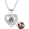 Custom4U Collana Personalizzata per Donne, Collana a Proiezione Oro/Argento Ciondolo Cuore con Foto all'Interno, Catena in Ottone 40+5cm Gioiello Regalo per Mamma Figlia Moglie in Anniversario