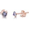 DTPsilver® Orecchini Punto Luce Oro Rosa - Orecchini Argento 925 Placcati Oro Rosa con Cristalli Colorati 4 mm - Orecchini Donna Oro Rosa - Punto Luce Orecchini Donna - Orecchini Piccoli Oro Rosa