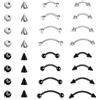 Telooco 16 piercing per sopracciglia, in acciaio chirurgico, curvo, per labbra, labbra, orecchio, sopracciglio, unisex, in acciaio, nero