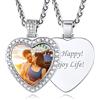 Custom4U Collana Personalizzata con Foto Testo Incisione in Rame a Forma Cuore Argento Nero Oro Placcato con AAA Zirconi Scintillanti Collana Fortunata Catena 18-30