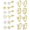 Jafaharug Set 10 Paia Orecchini Acciaio Chirurgico 316L Placcati Oro 14K | Ipoallergenici, Perno e Cerchi, Chiusura a Vite, Design Cuore, Fiore & Zirconia, Per Ragazze e Donne
