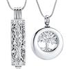 VCCWYQK Collana con urna per ceneri per donne e uomini, cerchio con albero della vita, in acciaio inox, ciondolo commemorativo per ceneri
