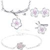 HCMA Set di gioielli in argento 925 Collana di fiori di ciliegio romantico + Orecchini + Anello + Bracciale per le donne Set di gioielli per la festa di nozze