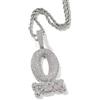 POKOKORR Hip-hop BLOCK rame intarsiato zircone placcato oro 18 K collana ciondolo con 3 mm 61 cm catena in acciaio inox fascino per uomo