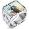 Custom4U Anelli con Foto per Uomo Donna Ragazzo Acciaio Inossidabile/Placcato in Oro/Nero Rotondo/Cuore/Quadrato Anelli Personalizzati con Sigillo Misura IT 09-32 con Confezione Regalo