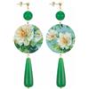 IN Lebole Collezione The Circle Fiore Bianco Orecchini da Donna in Ottone Pietra Verde