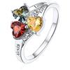 Custom4U Anello Personalizzato Chiuso e Aperto Regolabil 2/3/4/5 Nomi con 12 Pietra Portafortuna Colorata Anello Vero Argento Sterling S925 Antiallergico per Donne Ragazze