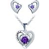 INFINIONLY Collana e Orecchini cuore da donna e ragazza, Parure di gioielli in argento 925, Ciondolo cuore con zircone lucido, Incisione FOREVER LOVE, Con catena da 45cm, Orecchini cuore, viola
