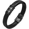 Gamtic Bracciale Uomo Personalizzato in Pelle - Bracciali Pelle Intrecciata Per Uomo, Bracciale Personalizzato Nome Dono del Braccialetto ID Regalo Uomo Papà Nonno Marito Fidanzato (21, Nero - 2 Nome)