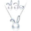 CPSLOVE Elegante Parure di Gioielli di Perla in Argento 925 da Donna Moda Collane Ciondoli e Orecchini di Perla Coniglietto Carino Collana di Perle