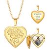 Custom4U Collana con cuore inciso per catena fotografica personalizzata con medaglione d'oro da donna