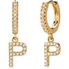 MYEARS Orecchini a cerchio da donna, con iniziale A-Z, pendenti in oro 14 carati, con zirconia cubica, placcati in oro 14 carati, gioielli semplici ipoallergenici, personalizzabili, 26 lettere