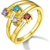 Custom4U Anello Personalizzato Chiuso e Aperto Regolabil 2/3/4/5 Nomi con 12 Pietra Portafortuna Colorata Anello Vero Argento Sterling S925 Antiallergico per Donne Ragazze