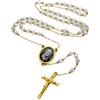 Custom4U Collana con Perle del Rosario Colorato in Acciaio Inossidabile con Foto Personalizzata Ciondolo Croce Gesù Crocifisso con Catena Regolabile Gioielli Religiosi Cristiani Cattolici
