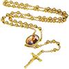 Custom4U Collana con Perle del Rosario Colorato in Acciaio Inossidabile con Foto Personalizzata Ciondolo Croce Gesù Crocifisso con Catena Regolabile Gioielli Religiosi Cristiani Cattolici