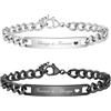 Gamtic 2 Pezzi Bracciali di coppia personalizzati - Donne Uomini Lovers Braccialetto Identità incisa per Lui Lei Marito Regalo Perfetto di Compleanno di San Valentino (Argento (16-19cm) + nero (19-21cm))