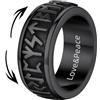 Supcare Vichinghi Anello Antistress Uomo Girevole, Anelli Uomo Acciaio Argento/Nero, Misura 14-32 Vintage Anello Personalizzato Incisione con Rune Vichinghe/Nodi Celtici, Confezione Regalo