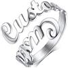 Custom4U Anello Aperto Personalizzabile Nome/Testo Lettere Ondulate Personalizzato con Pietra Portafortuna Borthstone Regali Creatvi Stile alla Moda in Colore Argento/Placcato 18K Oro/Nero