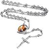 Custom4U Collana con Perle del Rosario Colorato in Acciaio Inossidabile con Foto Personalizzata Ciondolo Croce Gesù Crocifisso con Catena Regolabile Gioielli Religiosi Cristiani Cattolici