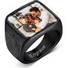 Custom4U Anelli con Foto per Uomo Donna Ragazzo Acciaio Inossidabile/Placcato in Oro/Nero Rotondo/Cuore/Quadrato Anelli Personalizzati con Sigillo Misura IT 09-32 con Confezione Regalo