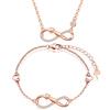 INFINIONLY Parure di gioielli, Bracciale Orecchini Collana ciondolo da donna ragazza, Collana Bracciale Orecchini in argento 925, Set di gioielli con simbolo dell'infinito e gatto carino, oro rosa