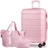 Tavoxda Set di 3 valigie rosa con guscio rigido con borsa da viaggio e borsa da toeletta, 50,8 cm, rosa, 24Inch Set, Hardside moderno