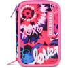 Mitama Astuccio Scuola 3 Scomparti, TRIPLO TYELOVE, Contenuto 47 pz, Completo di Matite, Pennarelli, Portapenne Scuola Elementare Bambina