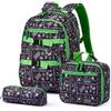 Amythe Set 3 Pezzi Zaino Scolastico Ragazzo 1a-5a Riflettente | Zaino Bambini Ergonomico Leggero 20L Elementari Impermeabile Verde Tech