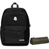 Invicta Zaino Scuola CARLSON Nero - Tasca Interna Tasca Porta PC Tasche Laterali Porta Borraccia - Zaino Viaggio Zaino Università - Eco Material + BUSTINA INVICTA LOGO