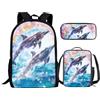 THKVSV Zaino con coniglio lavanda per ragazze e ragazzi carino set di libri per bambini studenti estetico leggero viola 43 cm zaino scuola e set per il pranzo, Delfino arcobaleno, taglia unica, Zaino