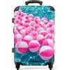 NoBoringSuitcases.com NoBoringSuitcases© Valigia Media Rigida Trolley Medio Viaggio Aereo 4 Ruote | 67x43x25 cm - Valigie Leggere Stiva M Trolly Bagaglio Luggage Palloni - Rosa - Acqua