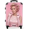 NoBoringSuitcases.com NoBoringSuitcases© Valigia Media Trolley Medio Viaggio Rigido Leggero 4 | 67x43x25 cm - Ruote Valigie Stiva Dimensioni M Leggera Bagaglio Suitcase Donna - Perle - Bigodini