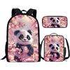 THKVSV Zaino con coniglio lavanda per ragazze e ragazzi carino set di libri per bambini studenti estetico leggero viola 43 cm zaino scuola e set per il pranzo, Panda con fiori di pesco, taglia unica