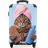NoBoringSuitcases.com NoBoringSuitcases© Valigia Bagaglio A Mano Trolley Cabina Viaggio Aereo | 55x35x20 cm - Cabin Size Rigida Leggera 4 Ruote Valigie Luggage Gatto - Sapone - Asciugamano