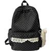 zoocco Polka Dot Backpack Lace Trim School Bag 11.4 × 5.1 × 16.9in (Black)