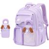 Bansusu Zaino per ragazze per bambini, borsa per la scuola, multi-tasca, con astuccio, B-viola