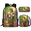 THKVSV Zaino con coniglio lavanda per ragazze e ragazzi carino set di libri per bambini studenti estetico leggero viola 43 cm zaino scuola e set per il pranzo, Cottagecore - Gatto floreale, taglia