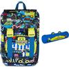 Mitama Zaino Estensibile 4 Zip, GAMING404, Nero, Doppio Scomparto + Astuccio Mitamini Animals, Chiusura con Zip, In Silicone, Blu, Bambino, Scuola Elementare