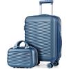 Tavoxda Valigia Set con Beauty Case Leggero ABS+PC Hard Shell Valigia da Viaggio con Ruote Spinner, Blu, 20Inch Set, Hardside moderno