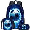 Generic Set di Zaini da Calcio in 3 Pezzi Zaino Leggero Unisex | Zaino scolastico per bambini grande capacità resistente all'acqua con pranzo termico e astuccio