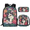 THKVSV Zaino con coniglio lavanda per ragazze e ragazzi carino set di libri per bambini studenti estetico leggero viola 43 cm zaino scuola e set per il pranzo, Gatto floreale S, taglia unica, Zaino