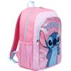 Disney Stitch - Zaino da scuola per ragazze, multi-scomparto, da viaggio, con glitter, per bambini, spallacci regolabili e tasca in rete, rosa