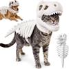 WANWEN Costume da Scheletro di Dinosauro per Cani e Gatti (Gatto/Bianco,25cm) | Morbido Outfit da T-Rex in Peluche con Cappuccio a Ossa 3D, Abbigliamento Cosplay per Animali Domestici